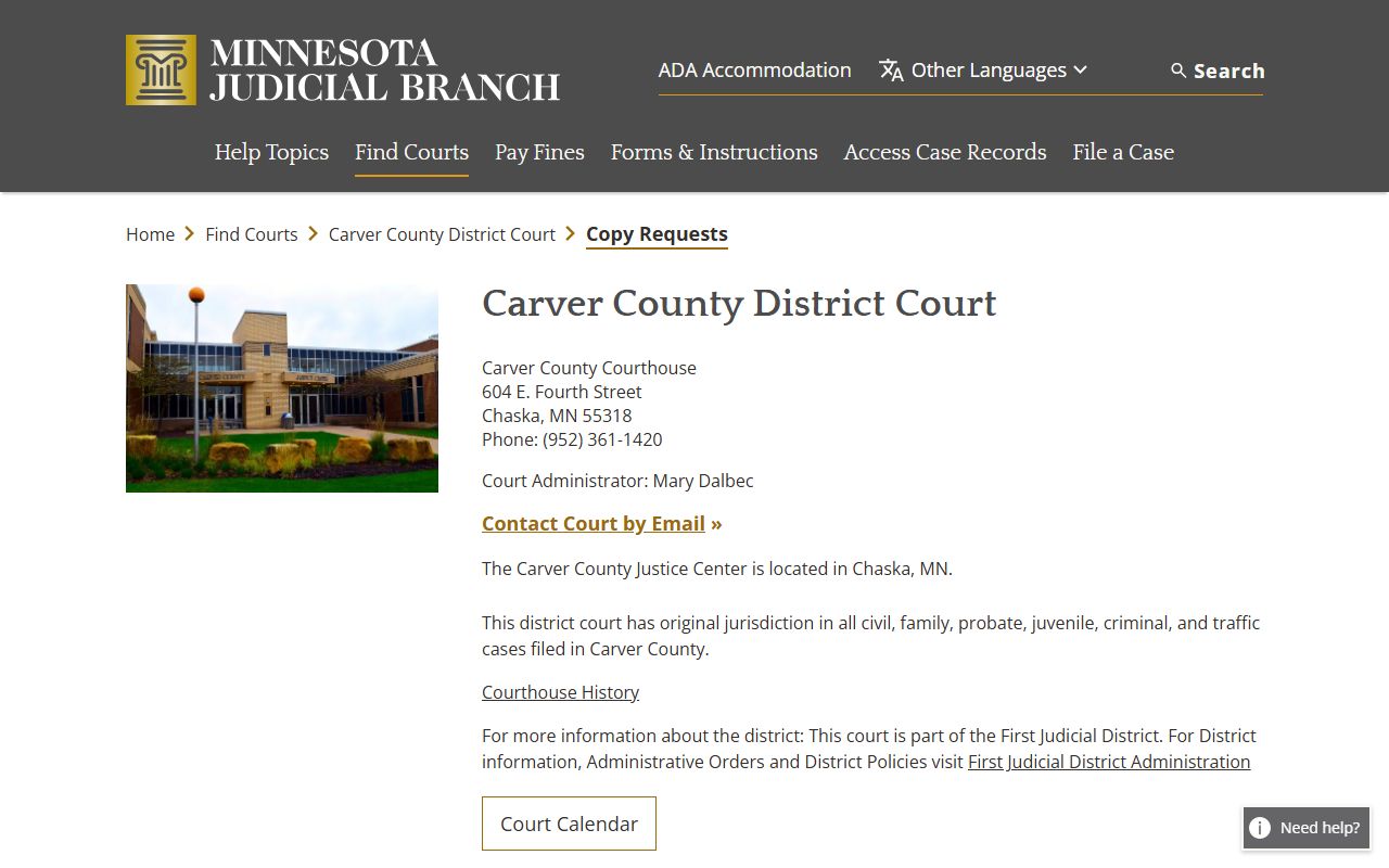 Carver County Court Administrator copy request instructions
