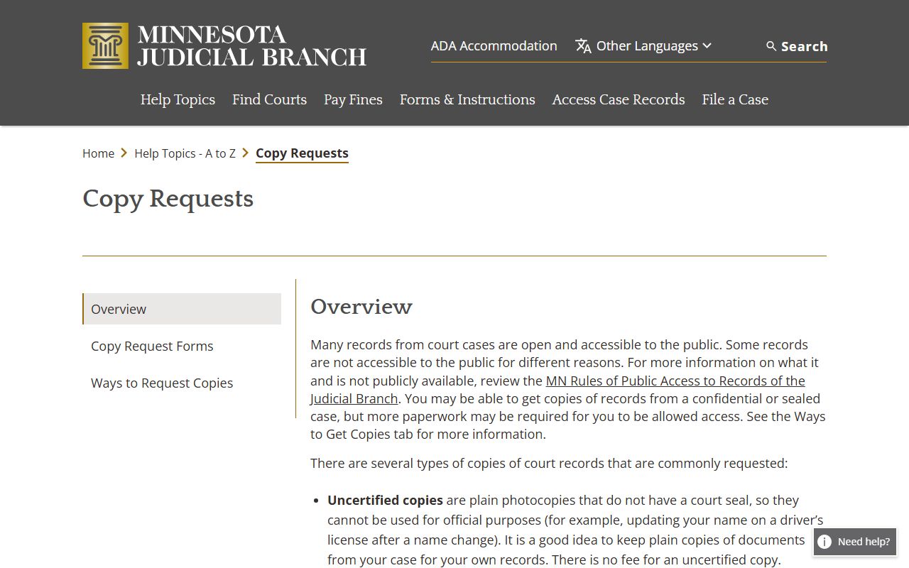 Carver County Court Administrator state copy request guidance