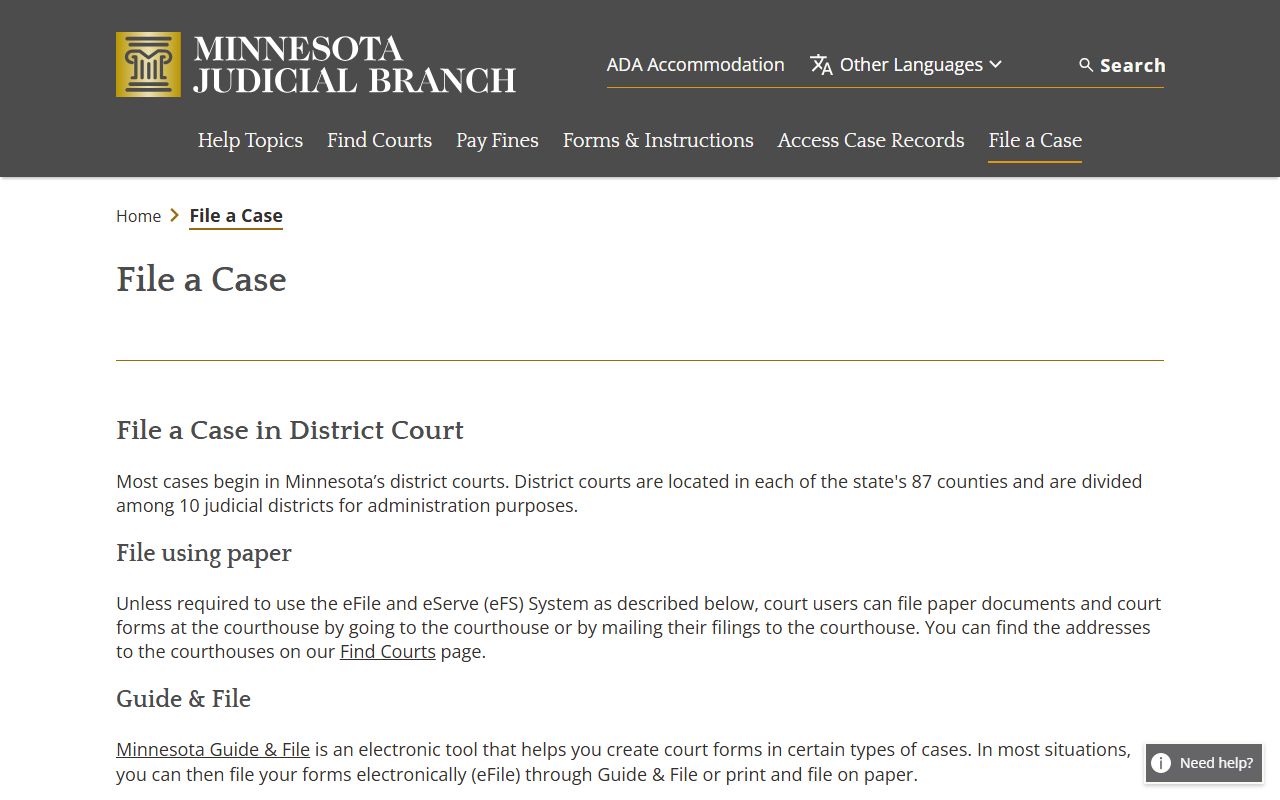 Carver County court dockets Minnesota File a Case page