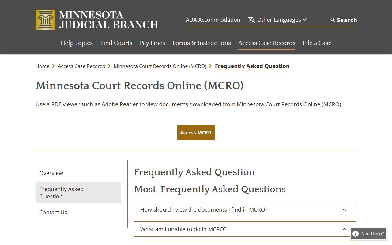 Carver County court records MCRO FAQ page