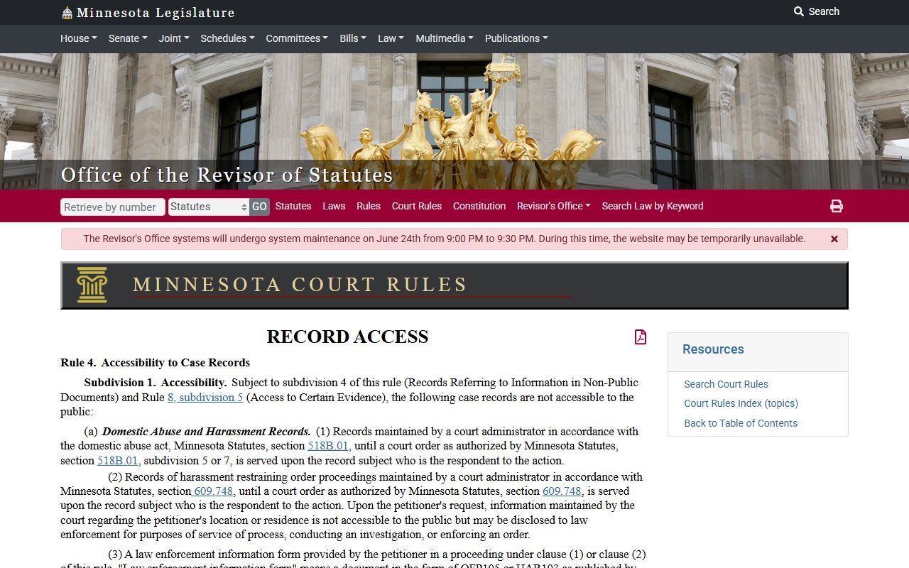 Carver County court records Minnesota Public Access Rule 4