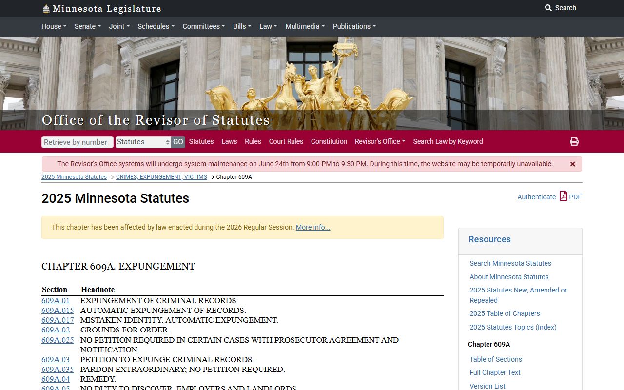 Carver County criminal court records Minnesota expungement chapter 609A