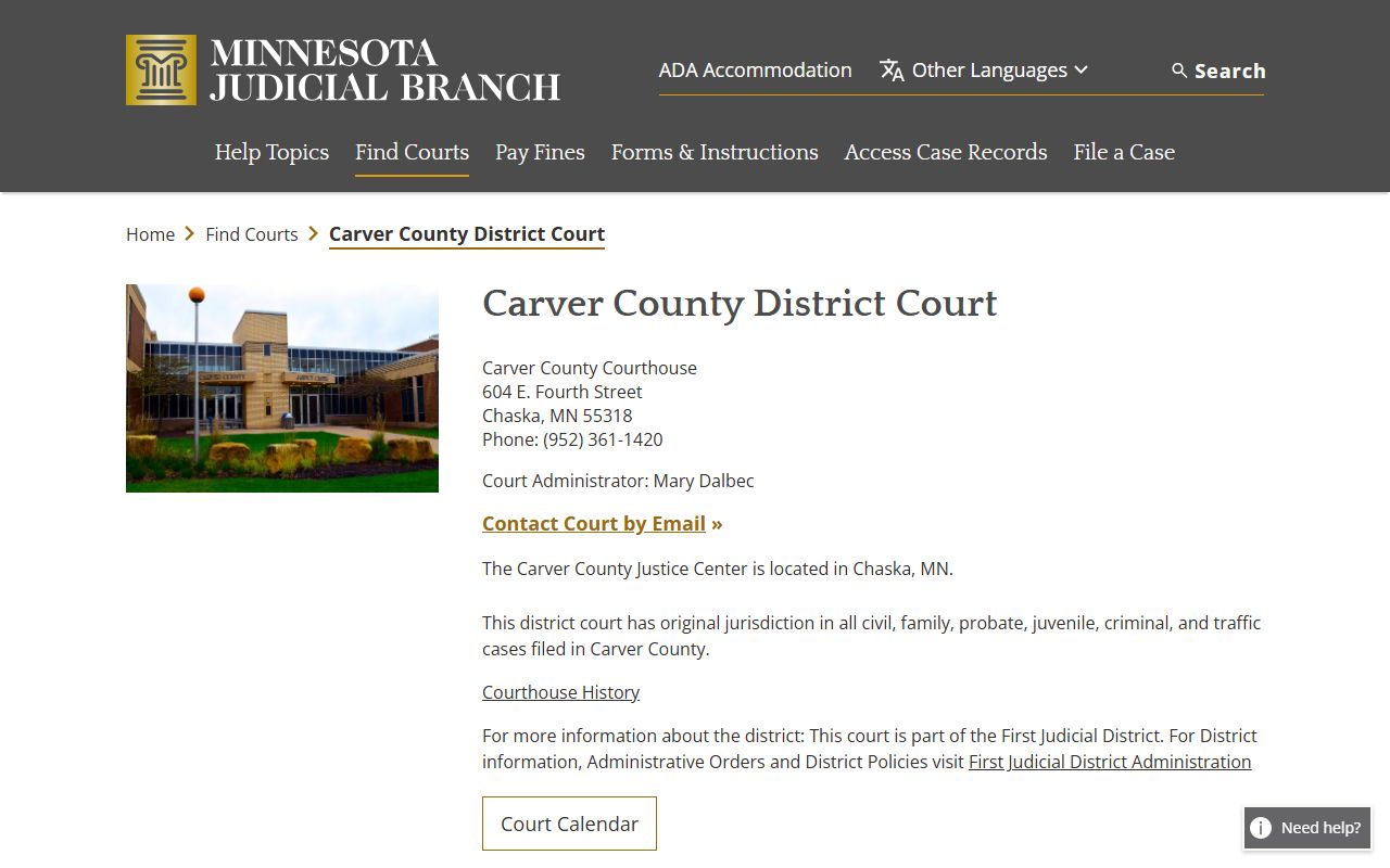 Carver County District Court official page for court records