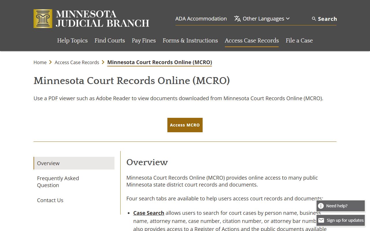 Carver County court records MCRO overview for public access