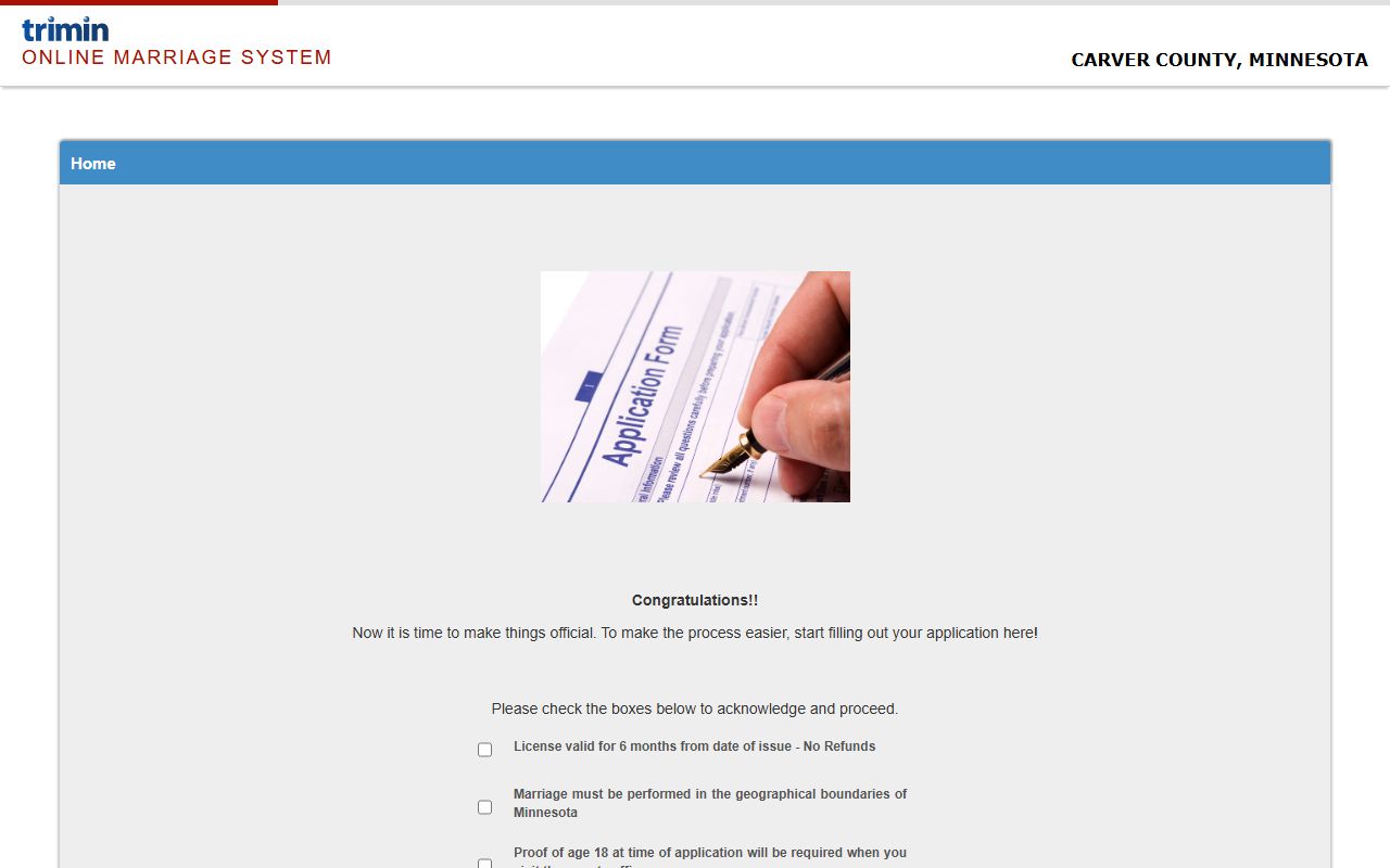 Carver County marriage records Carver Online Marriage System