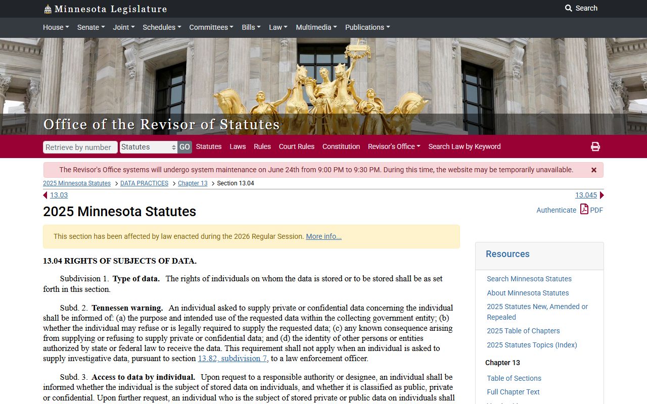 Carver County probate records data subject access statute