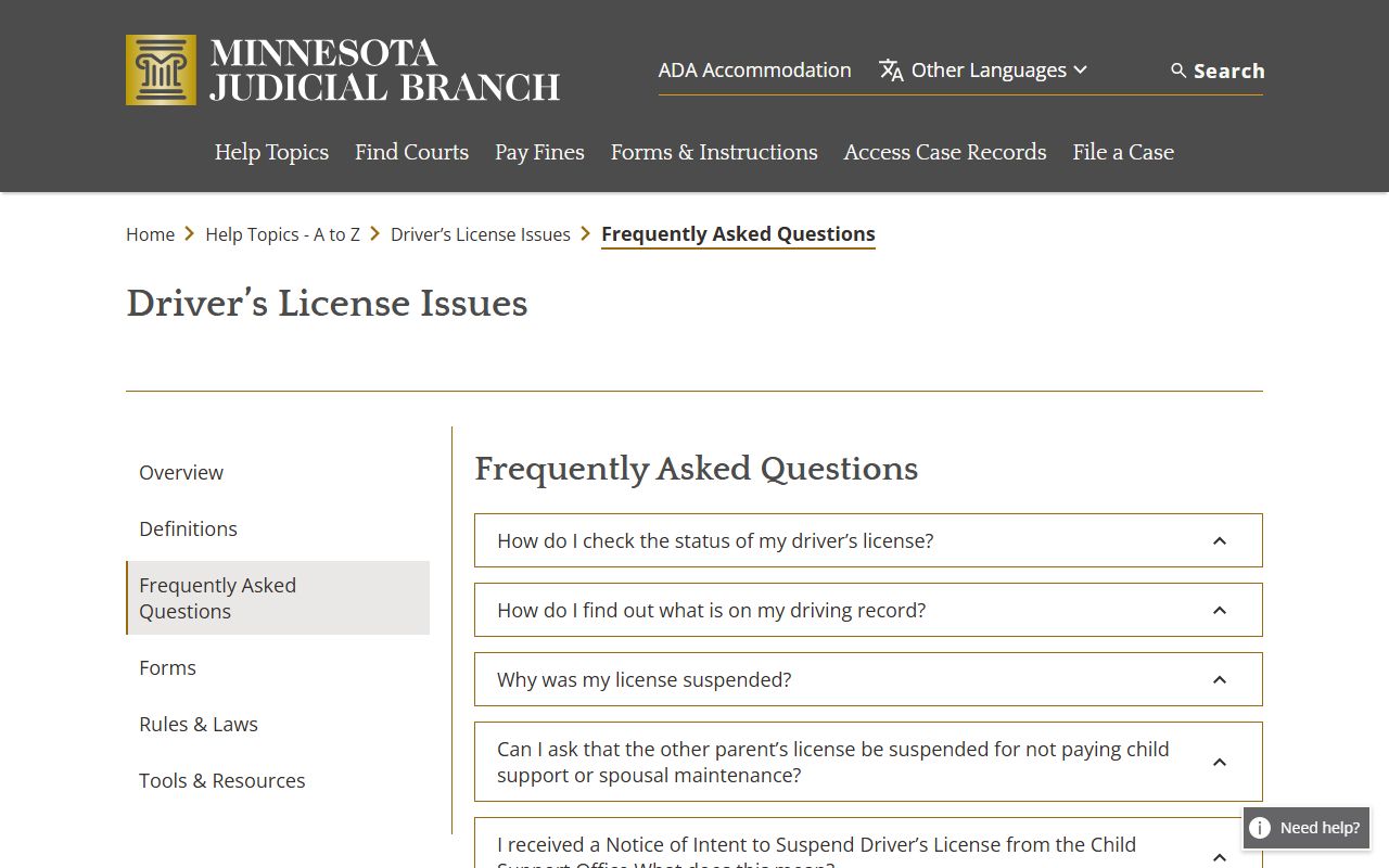 Carver County traffic court records driver license FAQ